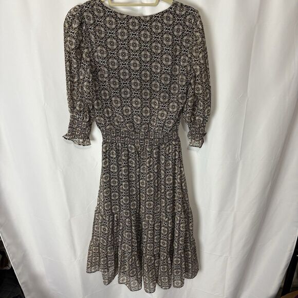 1State Paisley Printed V Neck Ruched Metallic Thread Boho Midi Dress Modest Sz S - Picture 8 of 8
